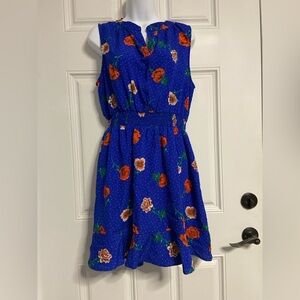 T28- SWEET RAIN Blue Floral Sleeveless Fit & Flare Dress
